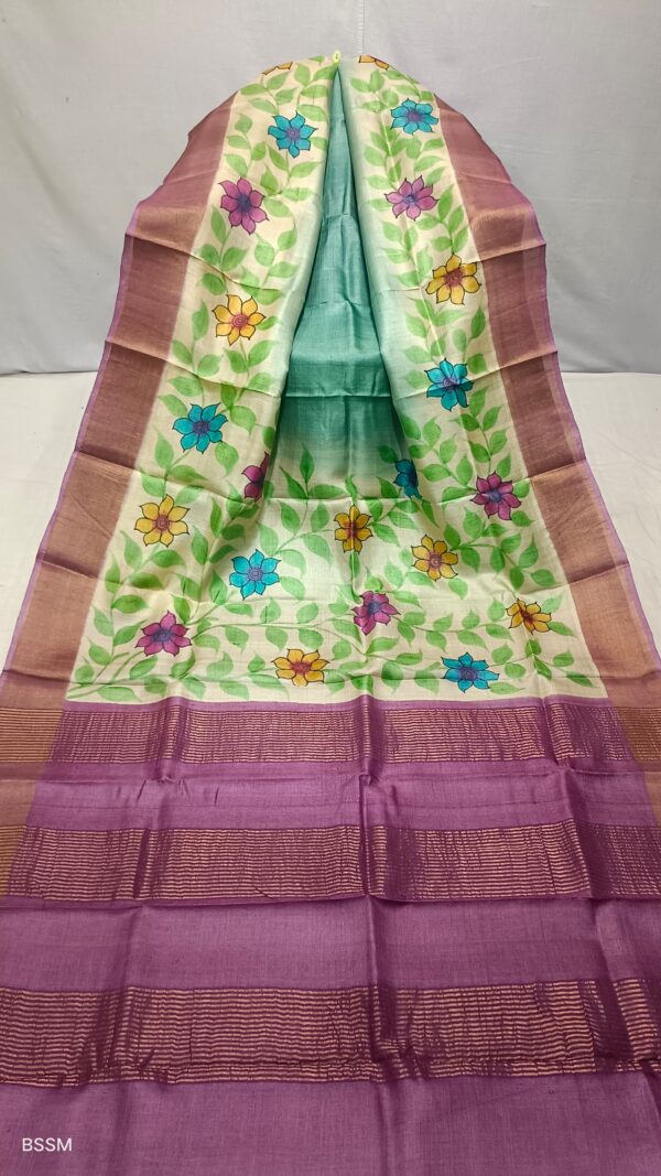 Hand painted tussar sarees. - Image 7