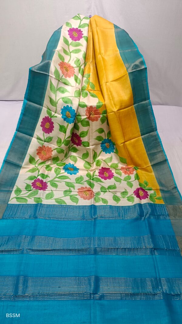 Hand painted tussar sarees. - Image 3