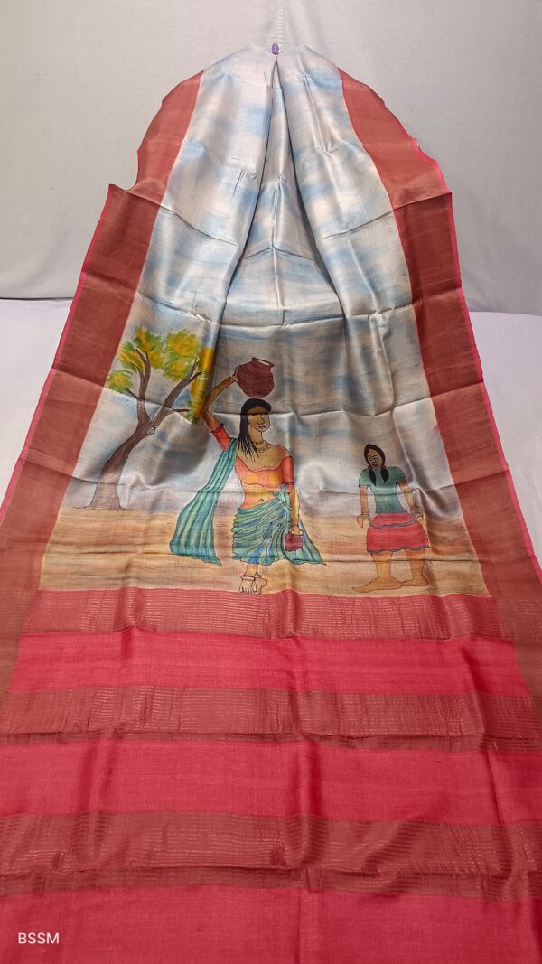 Hand painted tussar sarees. - Image 2