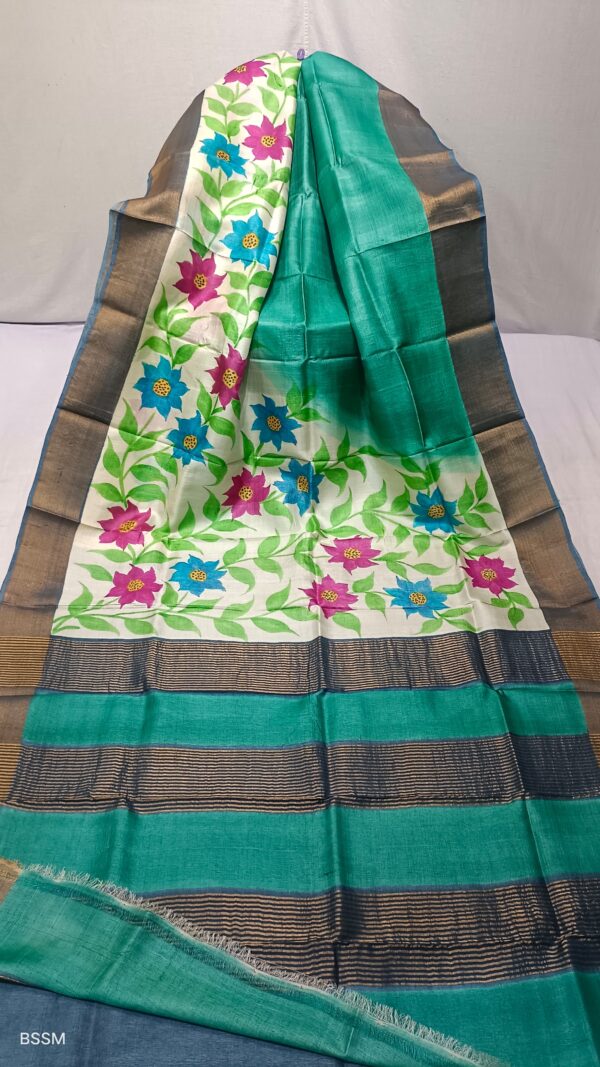 Hand painted tussar sarees.