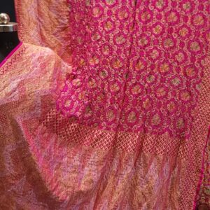 Pure Banarasi Georgette Real Khaddi Rai Bandhej Meenakari Bandhej Designer Saree...